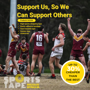 Sports Tape Australia supplies rigid strapping tape, elastic adhesive bandage, hand tearable tape, kinesio tape and underwrap. We deliver Australia-wide. As a not-for-profit all proceeds go to supporting local Australian sporting clubs. Support us so we can support others.